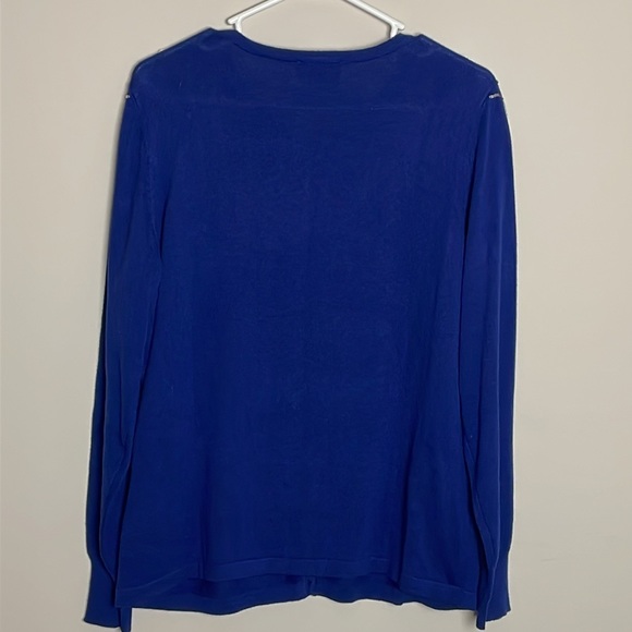 Bob Mackie Royal Blue button down Cardigan with shiny Sequins Flower Detail- M - Picture 4 of 12